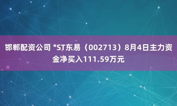 邯郸配资公司 *ST东易（002713）8月4日主力资金净买入111.59万元